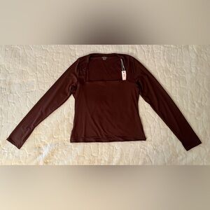 QINSEN long-sleeve square neck top in brown size XL
